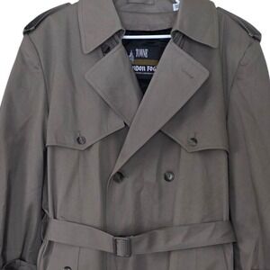 London Fog Towne Double Breasted Trench Coat Khaki Belted Mens Size 42 Regular